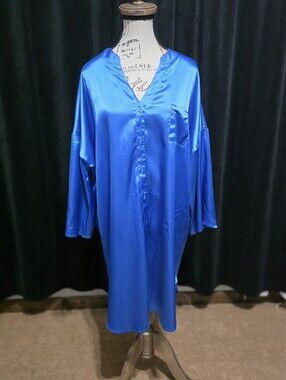 Ekouaer Cobalt Blue Satin Oversized Nightshirt XL